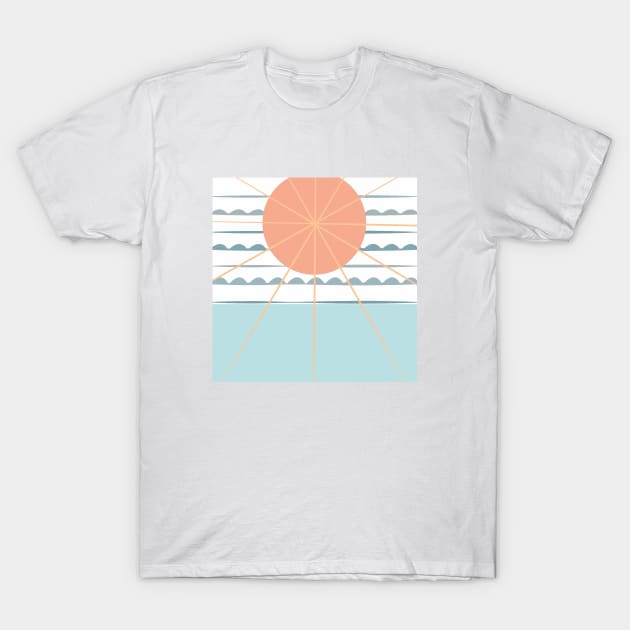 Sunset, sea,.2. sun, sun-art, beach,  spring, ocean, sunart, summer, vector. T-Shirt by PrintedDreams